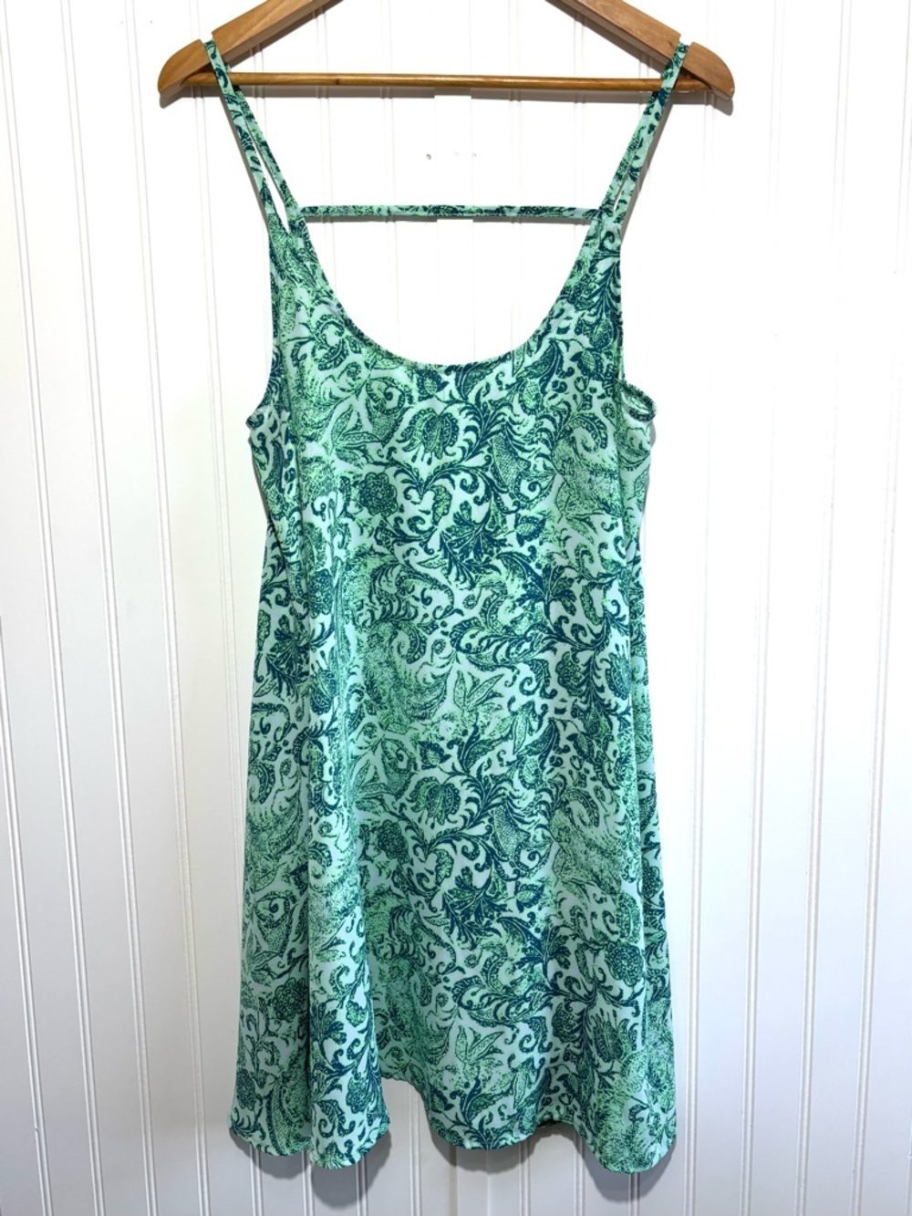 Free People Intimately Green Paisley Slip Swing Dress Boho Flowy Size M Beachy